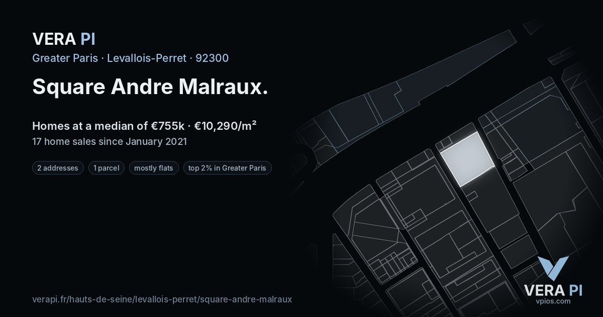 Square Andre Malraux, Levallois-Perret at night – every parcel coloured by the prices around it, the street's own parcels lit