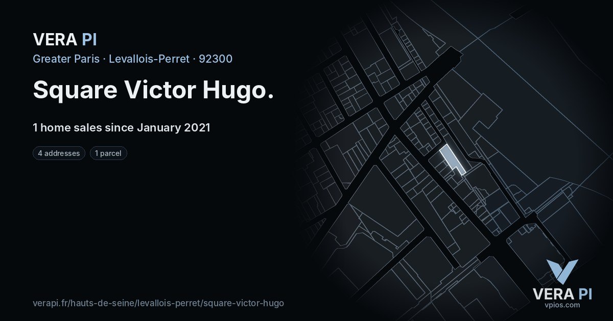 Square Victor Hugo, Levallois-Perret at night – every parcel coloured by the prices around it, the street's own parcels lit
