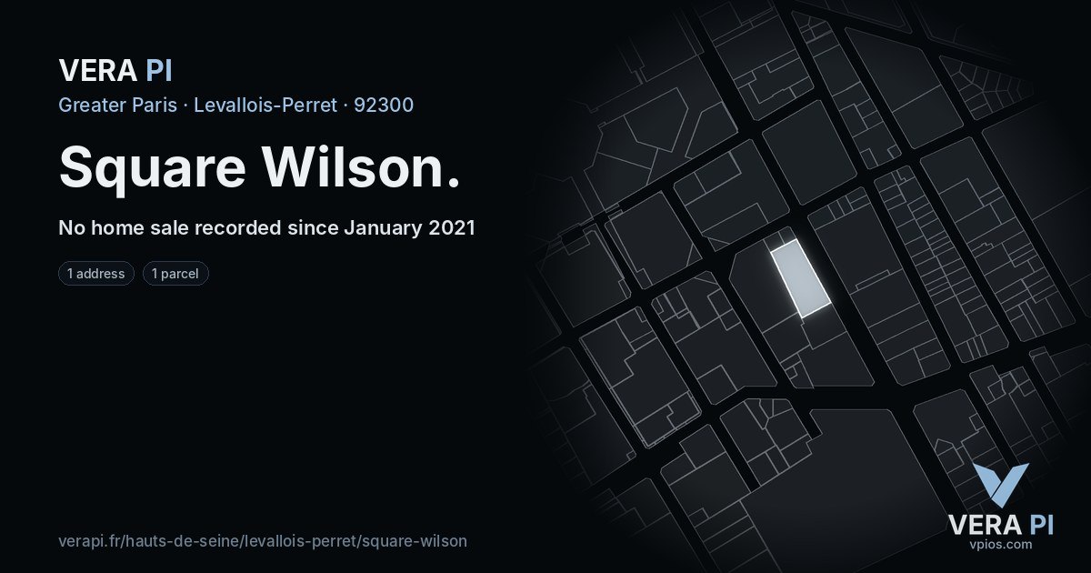 Square Wilson, Levallois-Perret at night – every parcel coloured by the prices around it, the street's own parcels lit