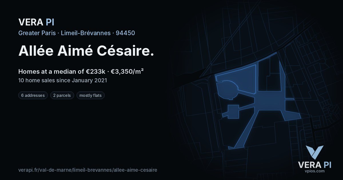 Allée Aimé Césaire, Limeil-Brévannes at night – every parcel coloured by the prices around it, the street's own parcels lit