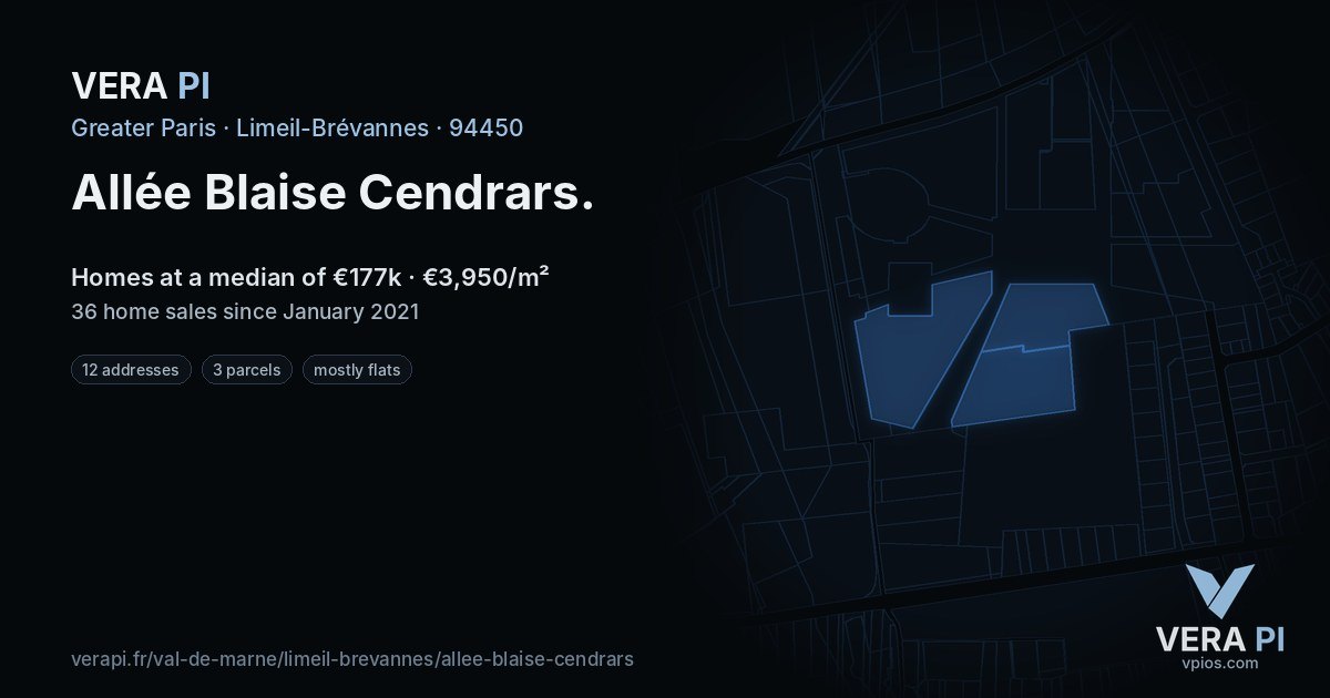 Allée Blaise Cendrars, Limeil-Brévannes at night – every parcel coloured by the prices around it, the street's own parcels lit