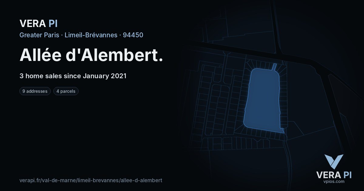 Allée d'Alembert, Limeil-Brévannes at night – every parcel coloured by the prices around it, the street's own parcels lit