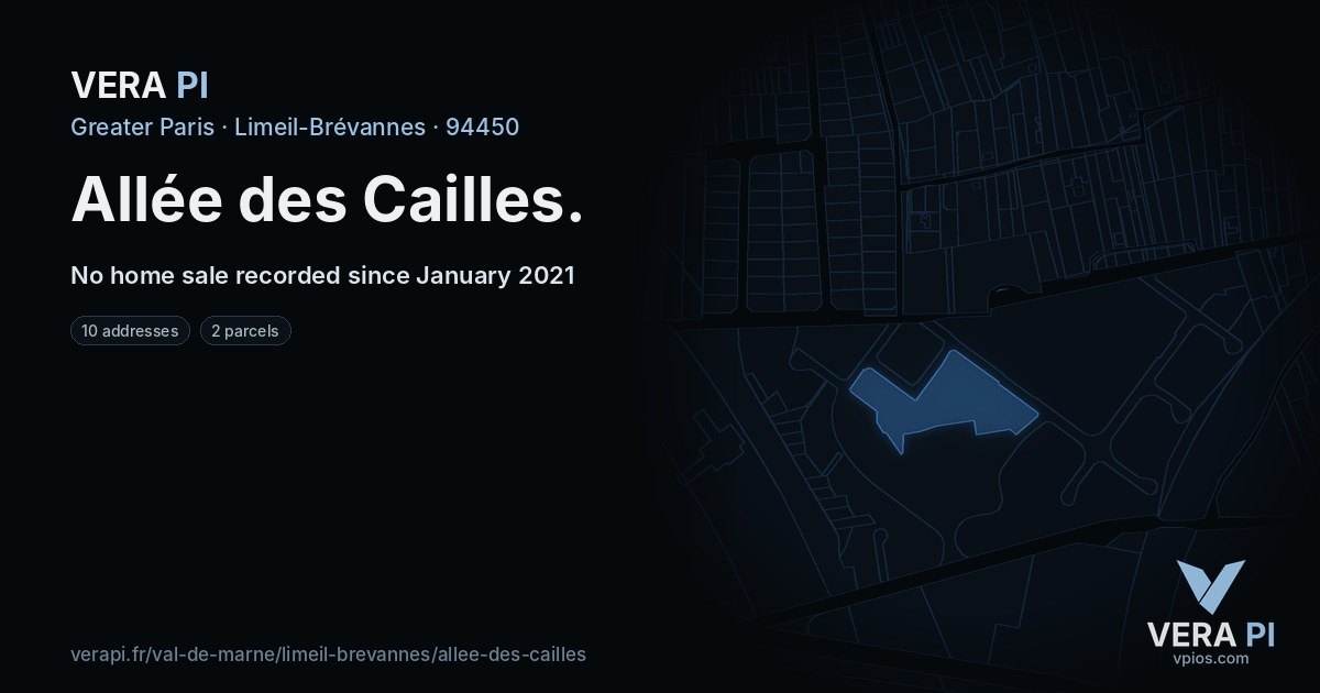 Allée des Cailles, Limeil-Brévannes at night – every parcel coloured by the prices around it, the street's own parcels lit