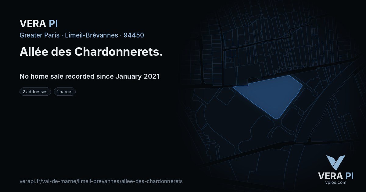 Allée des Chardonnerets, Limeil-Brévannes at night – every parcel coloured by the prices around it, the street's own parcels lit