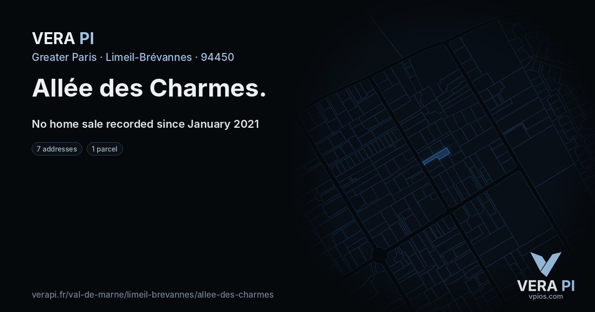 Allée des Charmes, Limeil-Brévannes at night – every parcel coloured by the prices around it, the street's own parcels lit