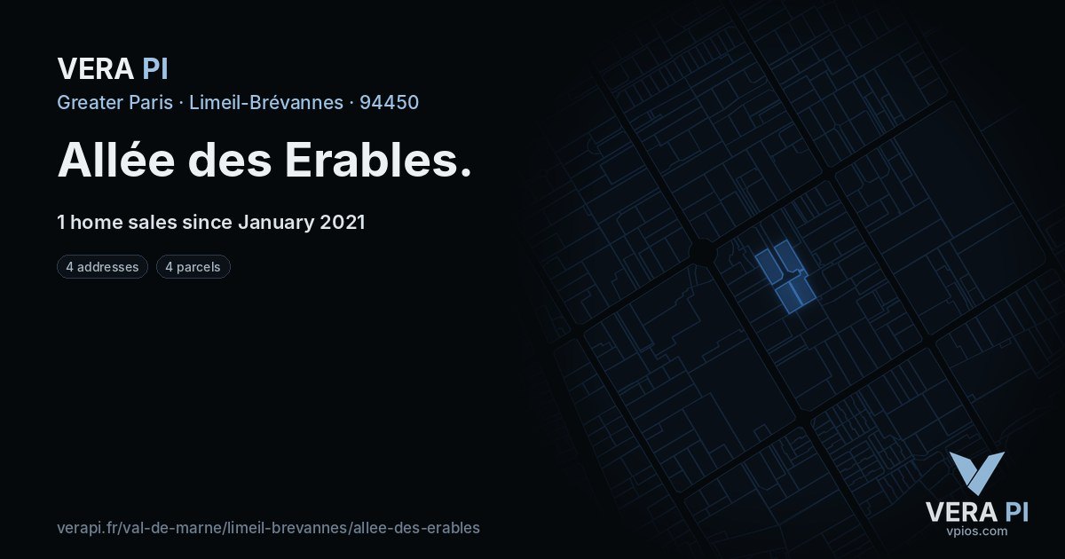 Allée des Erables, Limeil-Brévannes at night – every parcel coloured by the prices around it, the street's own parcels lit