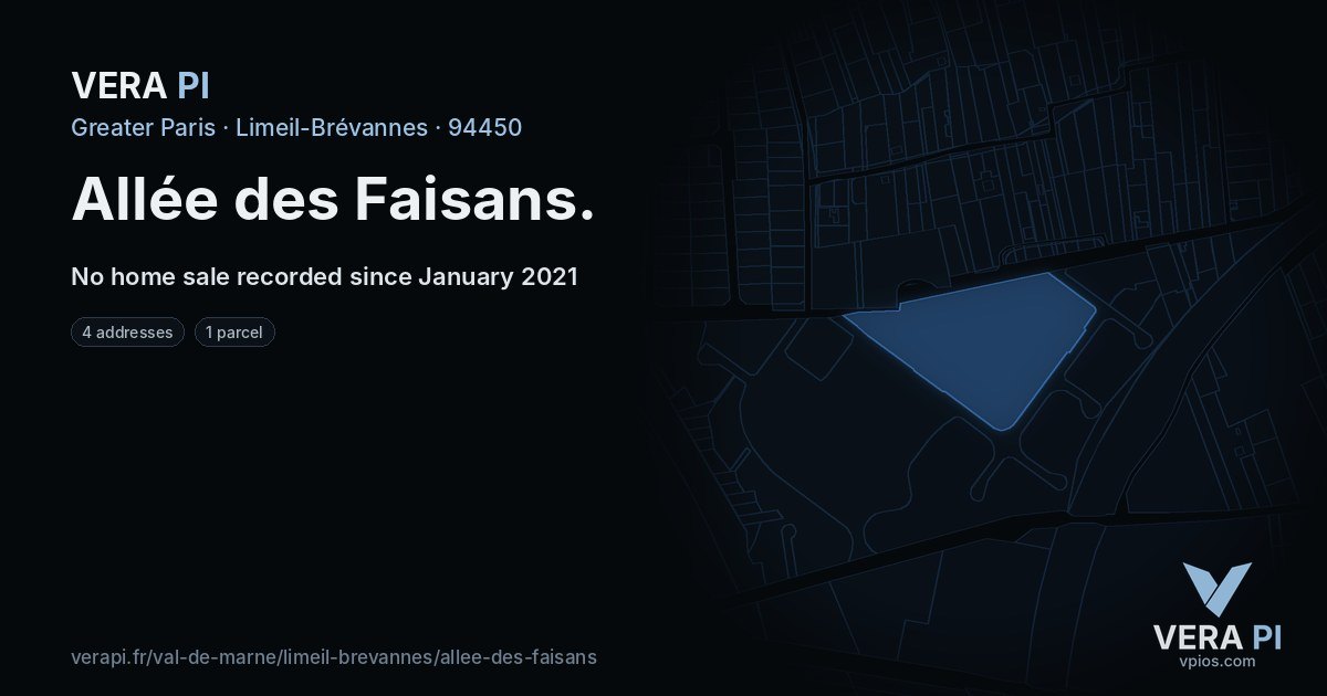 Allée des Faisans, Limeil-Brévannes at night – every parcel coloured by the prices around it, the street's own parcels lit