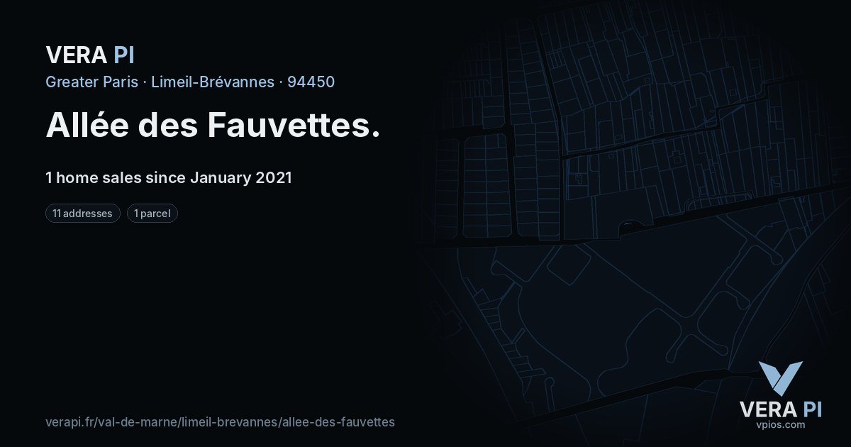 Allée des Fauvettes, Limeil-Brévannes at night – every parcel coloured by the prices around it, the street's own parcels lit