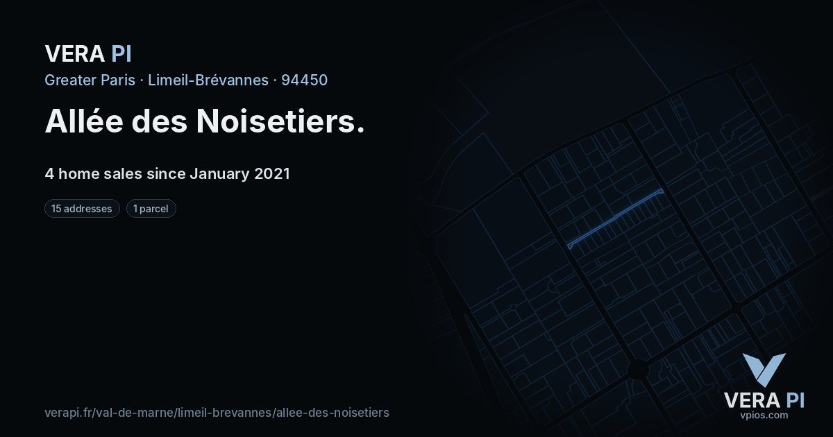 Allée des Noisetiers, Limeil-Brévannes at night – every parcel coloured by the prices around it, the street's own parcels lit