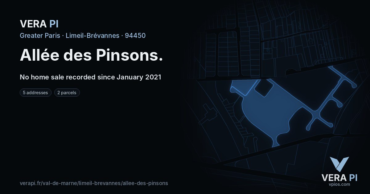 Allée des Pinsons, Limeil-Brévannes at night – every parcel coloured by the prices around it, the street's own parcels lit