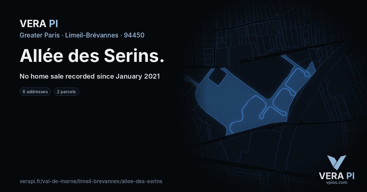 Allée des Serins, Limeil-Brévannes at night – every parcel coloured by the prices around it, the street's own parcels lit