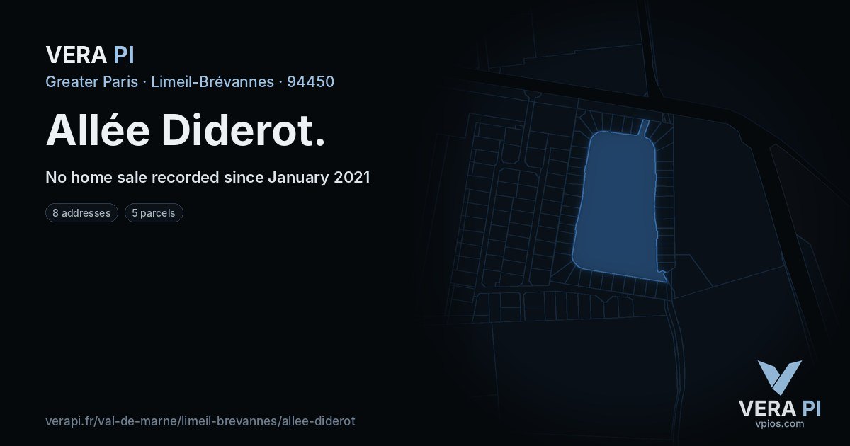 Allée Diderot, Limeil-Brévannes at night – every parcel coloured by the prices around it, the street's own parcels lit