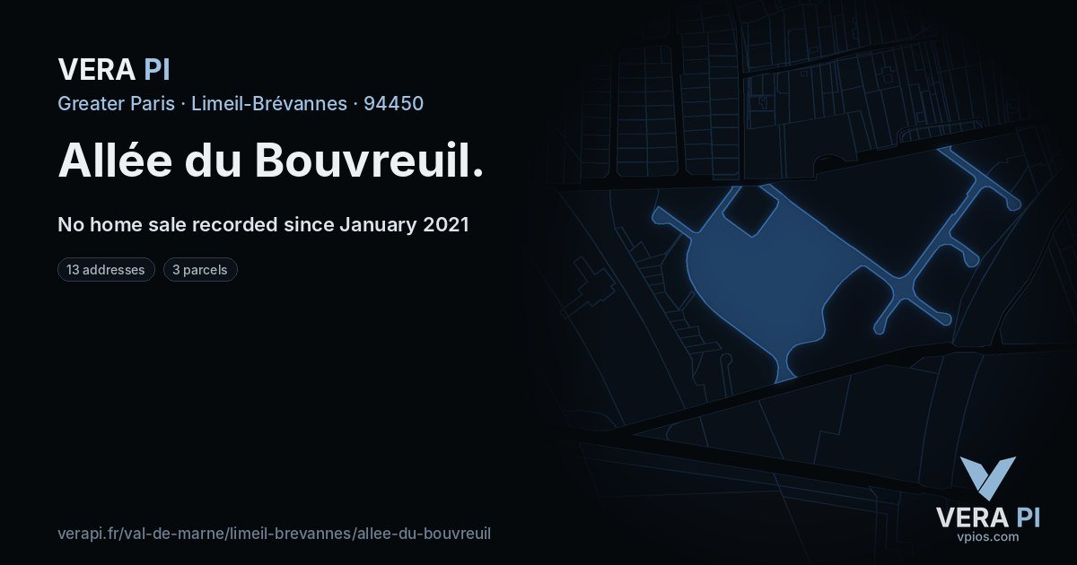 Allée du Bouvreuil, Limeil-Brévannes at night – every parcel coloured by the prices around it, the street's own parcels lit