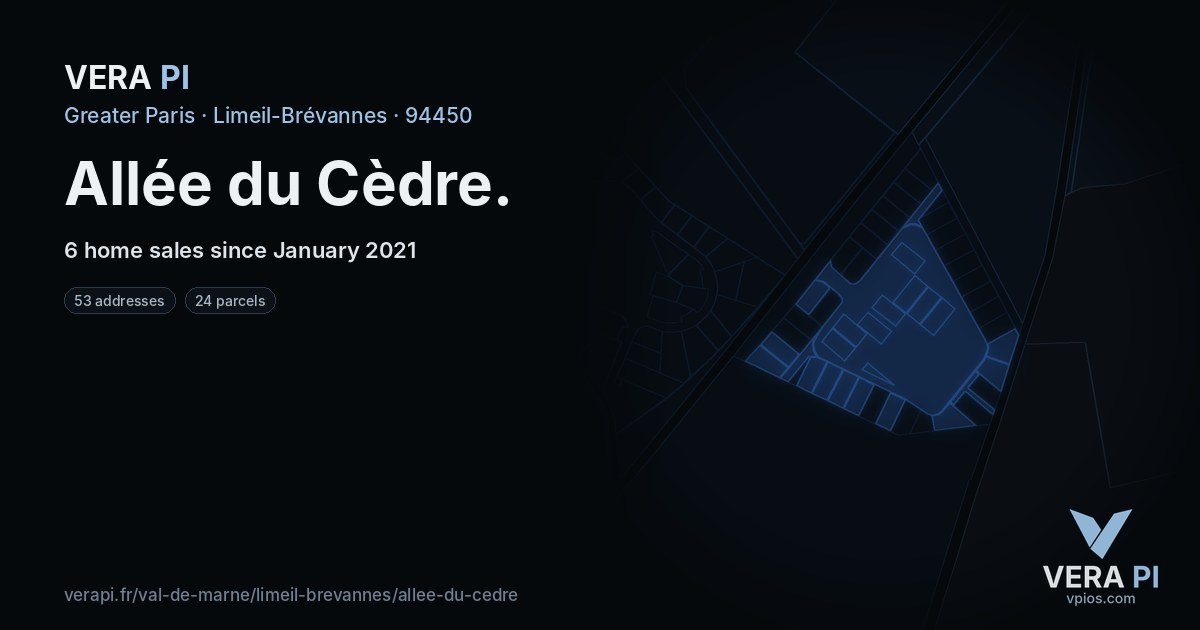 Allée du Cèdre, Limeil-Brévannes at night – every parcel coloured by the prices around it, the street's own parcels lit