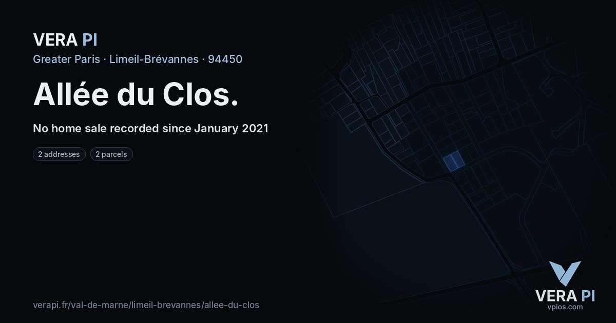 Allée du Clos, Limeil-Brévannes at night – every parcel coloured by the prices around it, the street's own parcels lit