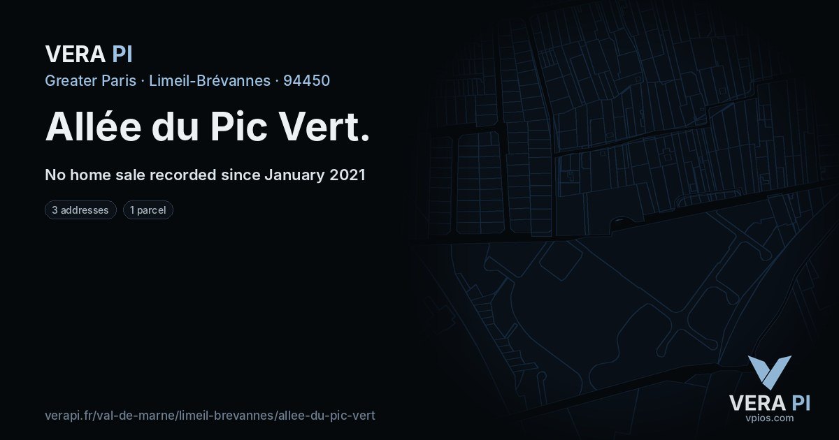 Allée du Pic Vert, Limeil-Brévannes at night – every parcel coloured by the prices around it, the street's own parcels lit