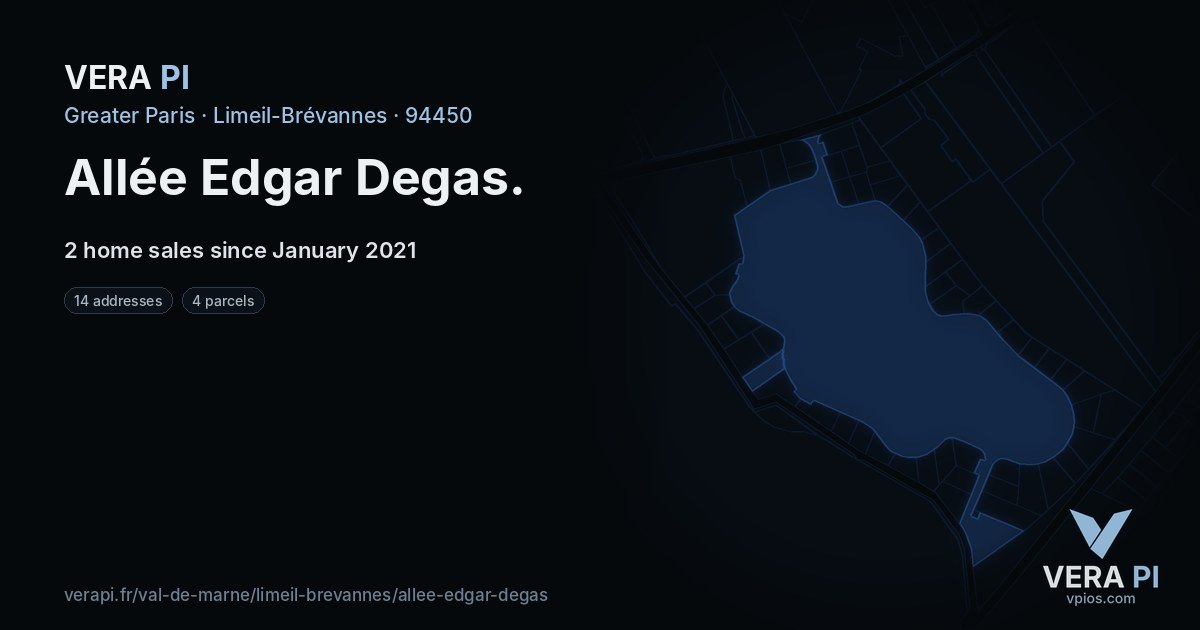 Allée Edgar Degas, Limeil-Brévannes at night – every parcel coloured by the prices around it, the street's own parcels lit