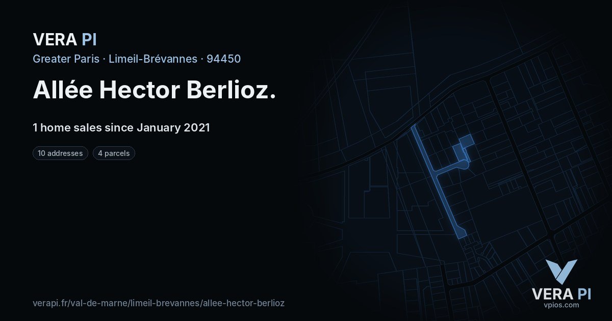 Allée Hector Berlioz, Limeil-Brévannes at night – every parcel coloured by the prices around it, the street's own parcels lit