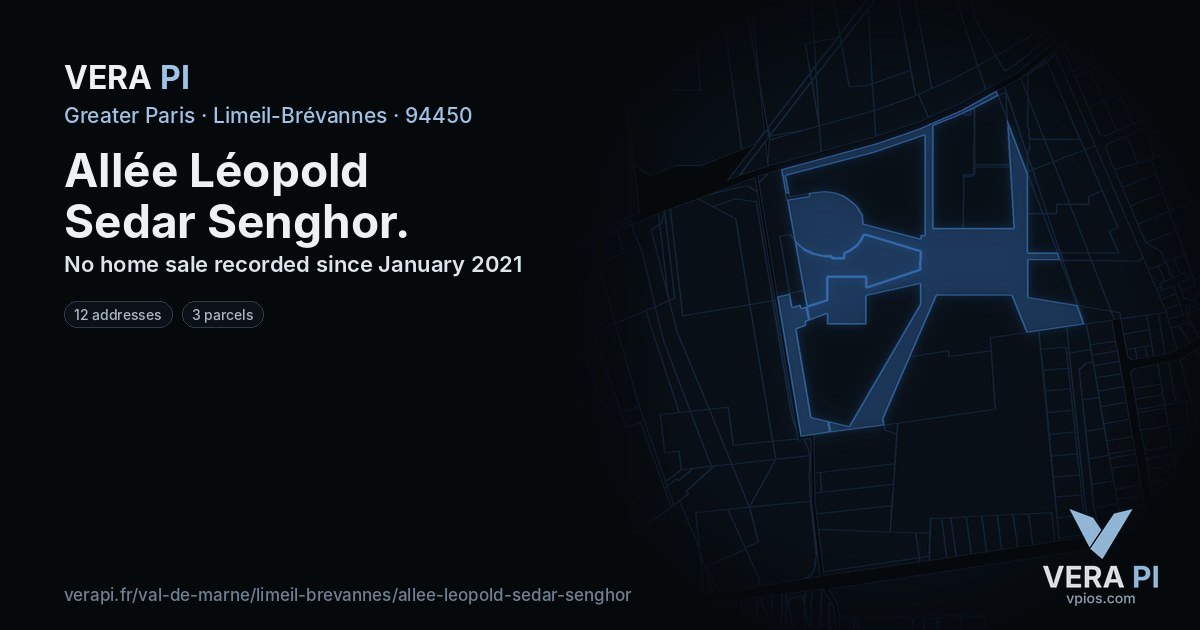 Allée Léopold Sedar Senghor, Limeil-Brévannes at night – every parcel coloured by the prices around it, the street's own parcels lit