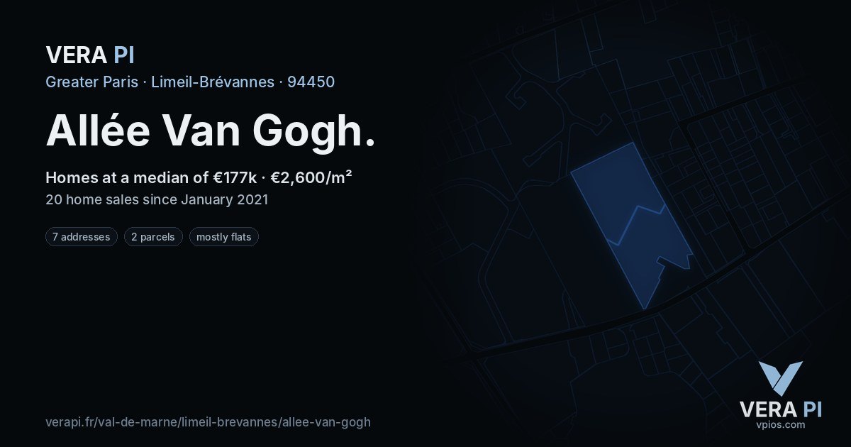 Allée Van Gogh, Limeil-Brévannes at night – every parcel coloured by the prices around it, the street's own parcels lit