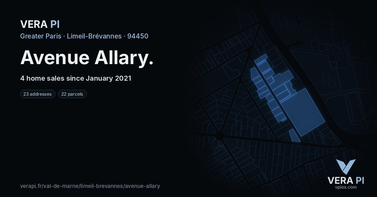 Avenue Allary, Limeil-Brévannes at night – every parcel coloured by the prices around it, the street's own parcels lit