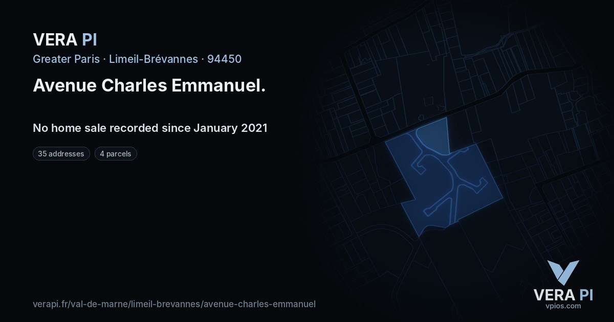 Avenue Charles Emmanuel, Limeil-Brévannes at night – every parcel coloured by the prices around it, the street's own parcels lit
