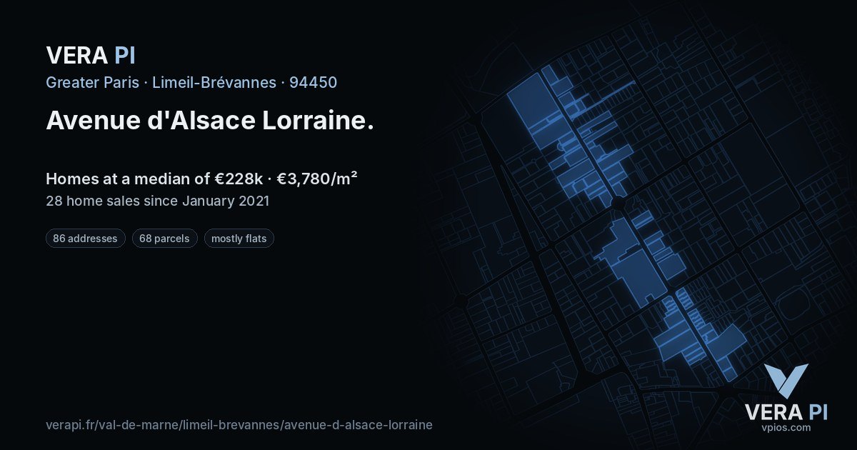 Avenue d'Alsace Lorraine, Limeil-Brévannes at night – every parcel coloured by the prices around it, the street's own parcels lit