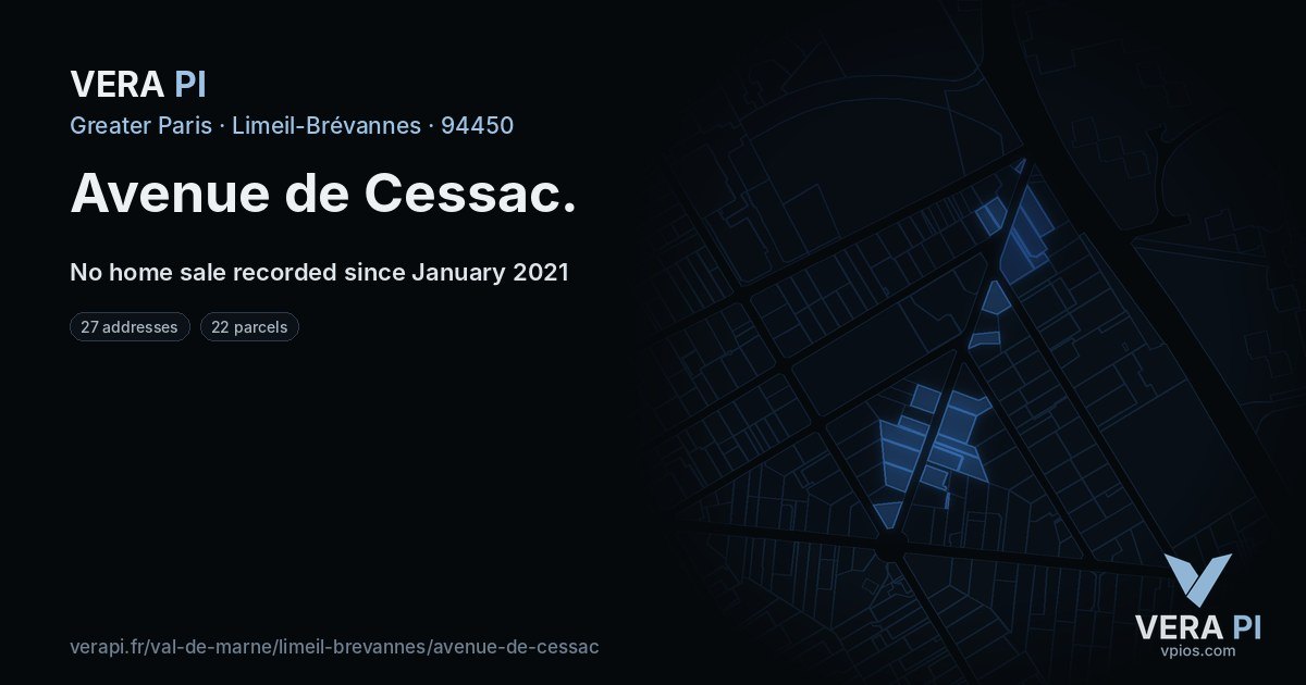 Avenue de Cessac, Limeil-Brévannes at night – every parcel coloured by the prices around it, the street's own parcels lit