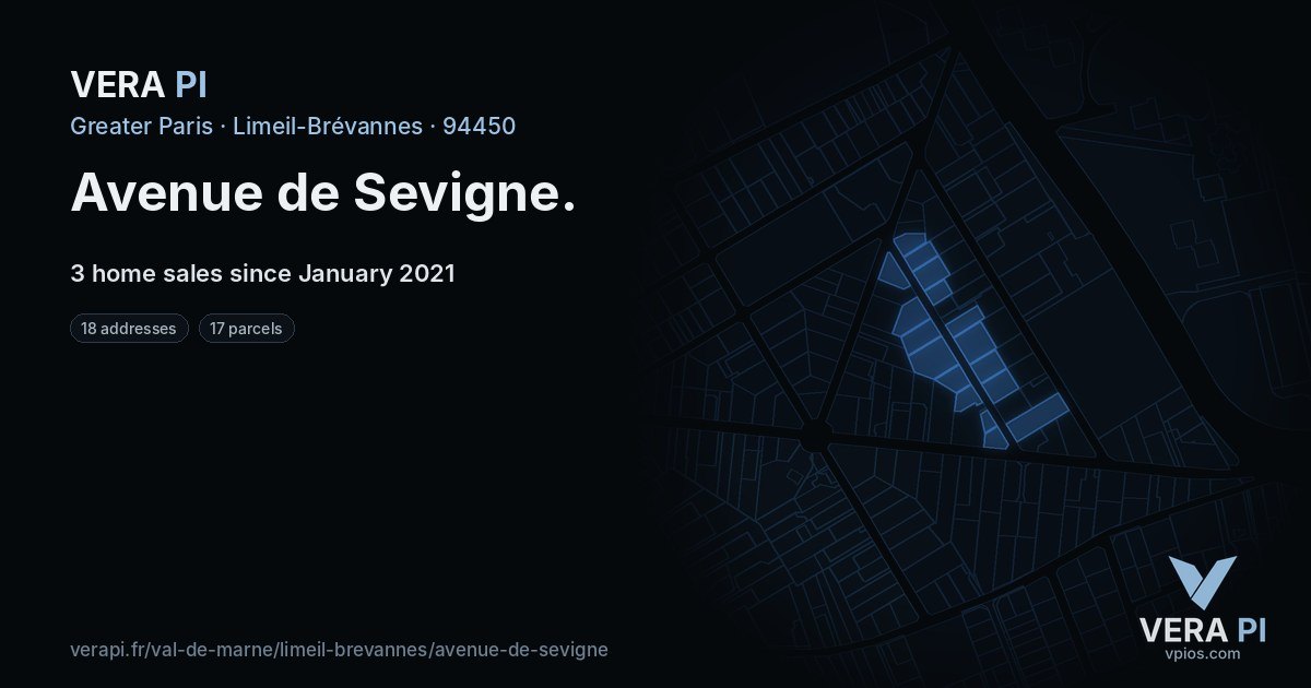 Avenue de Sevigne, Limeil-Brévannes at night – every parcel coloured by the prices around it, the street's own parcels lit
