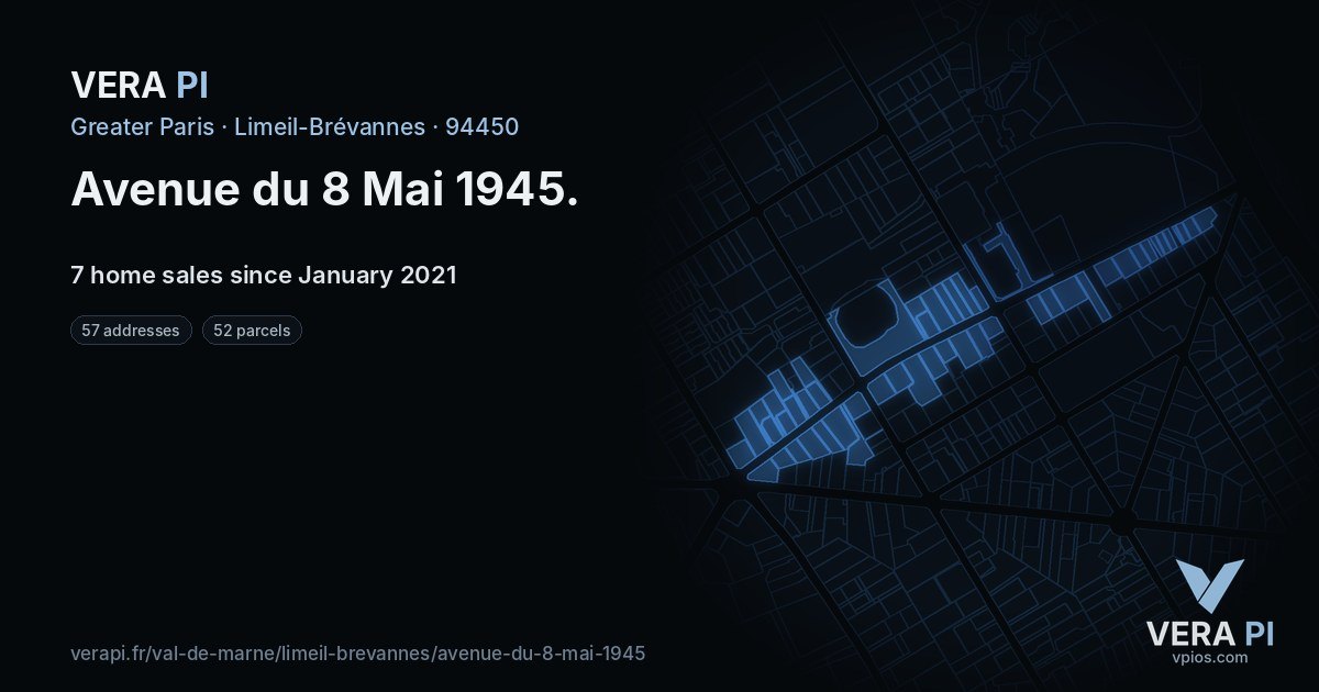 Avenue du 8 Mai 1945, Limeil-Brévannes at night – every parcel coloured by the prices around it, the street's own parcels lit
