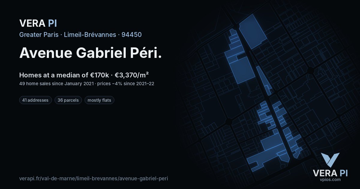 Avenue Gabriel Péri, Limeil-Brévannes at night – every parcel coloured by the prices around it, the street's own parcels lit