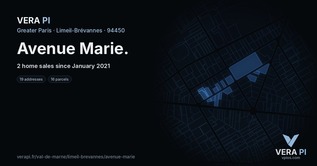 Avenue Marie, Limeil-Brévannes at night – every parcel coloured by the prices around it, the street's own parcels lit