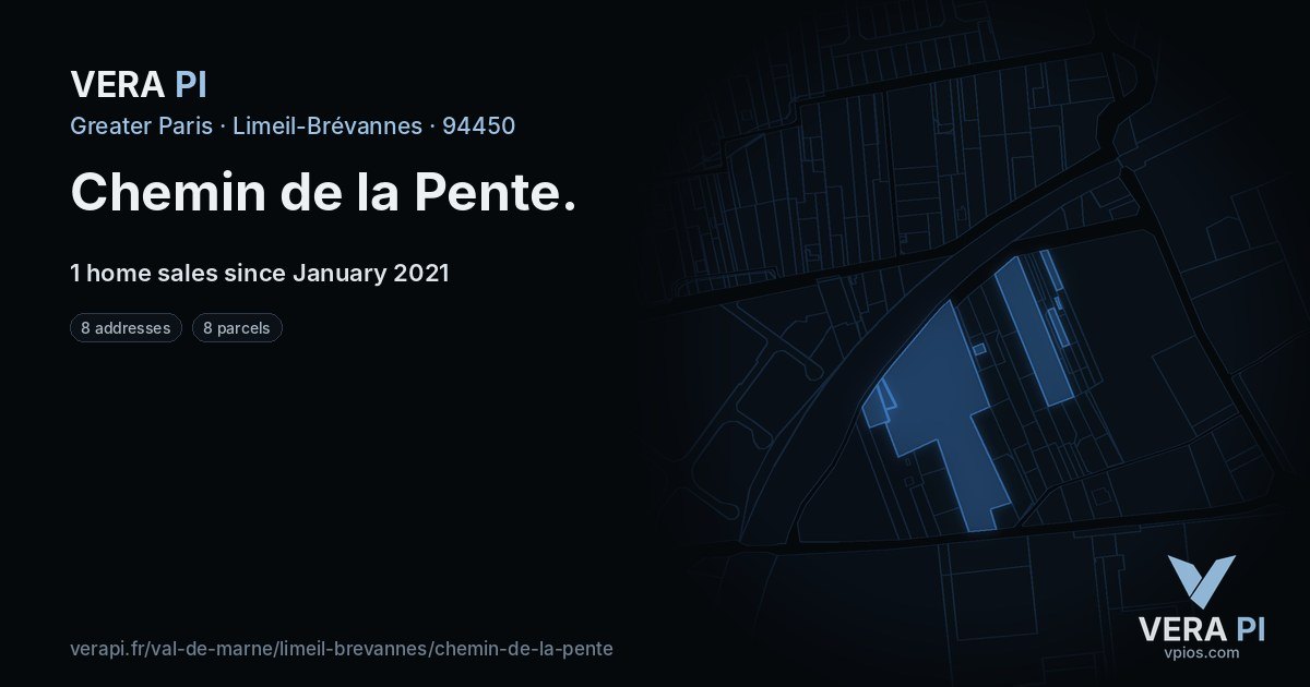 Chemin de la Pente, Limeil-Brévannes at night – every parcel coloured by the prices around it, the street's own parcels lit