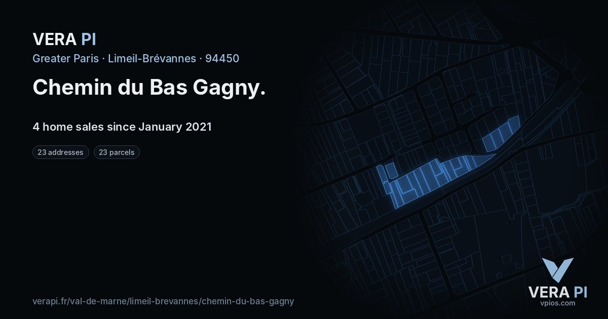 Chemin du Bas Gagny, Limeil-Brévannes at night – every parcel coloured by the prices around it, the street's own parcels lit