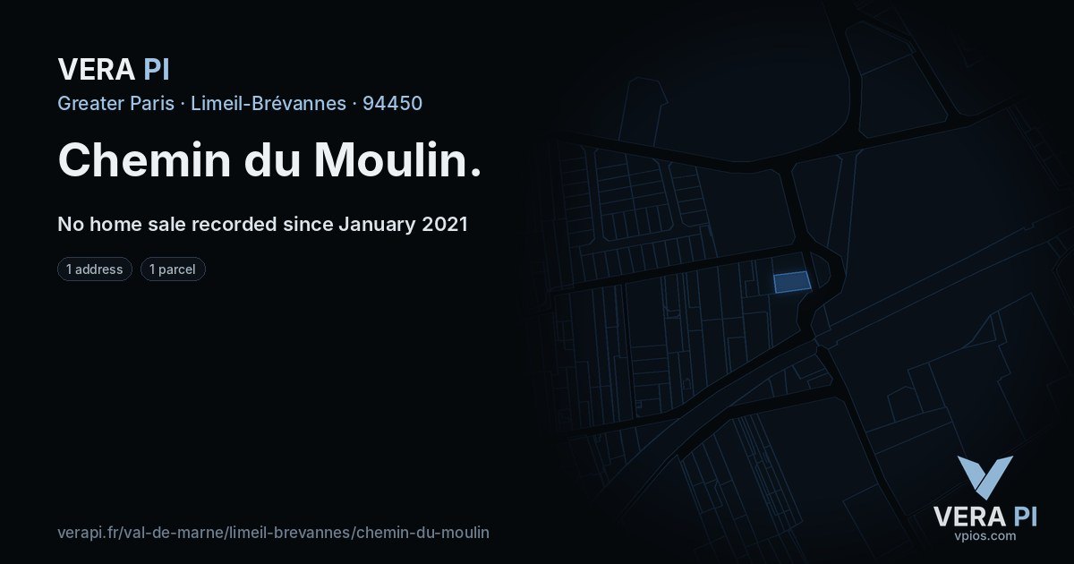 Chemin du Moulin, Limeil-Brévannes at night – every parcel coloured by the prices around it, the street's own parcels lit