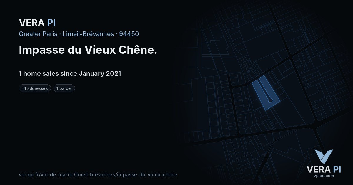 Impasse du Vieux Chêne, Limeil-Brévannes at night – every parcel coloured by the prices around it, the street's own parcels lit