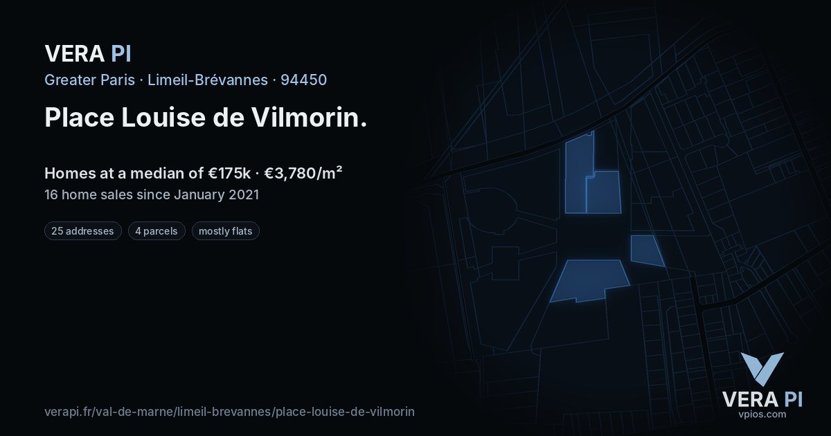 Place Louise de Vilmorin, Limeil-Brévannes at night – every parcel coloured by the prices around it, the street's own parcels lit