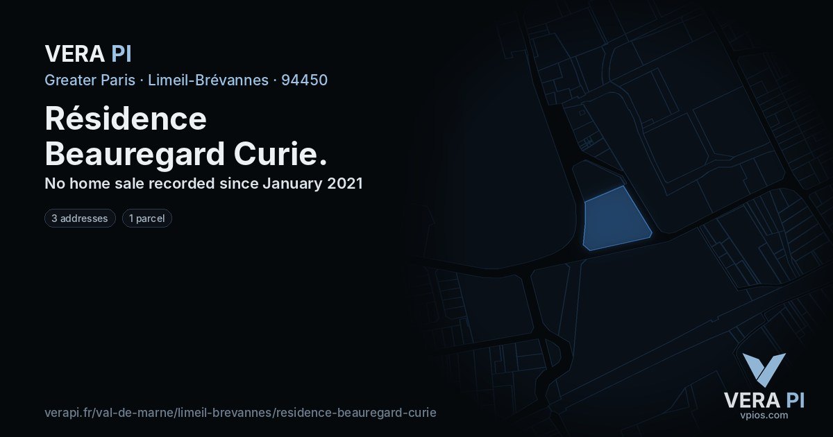 Résidence Beauregard Curie, Limeil-Brévannes at night – every parcel coloured by the prices around it, the street's own parcels lit