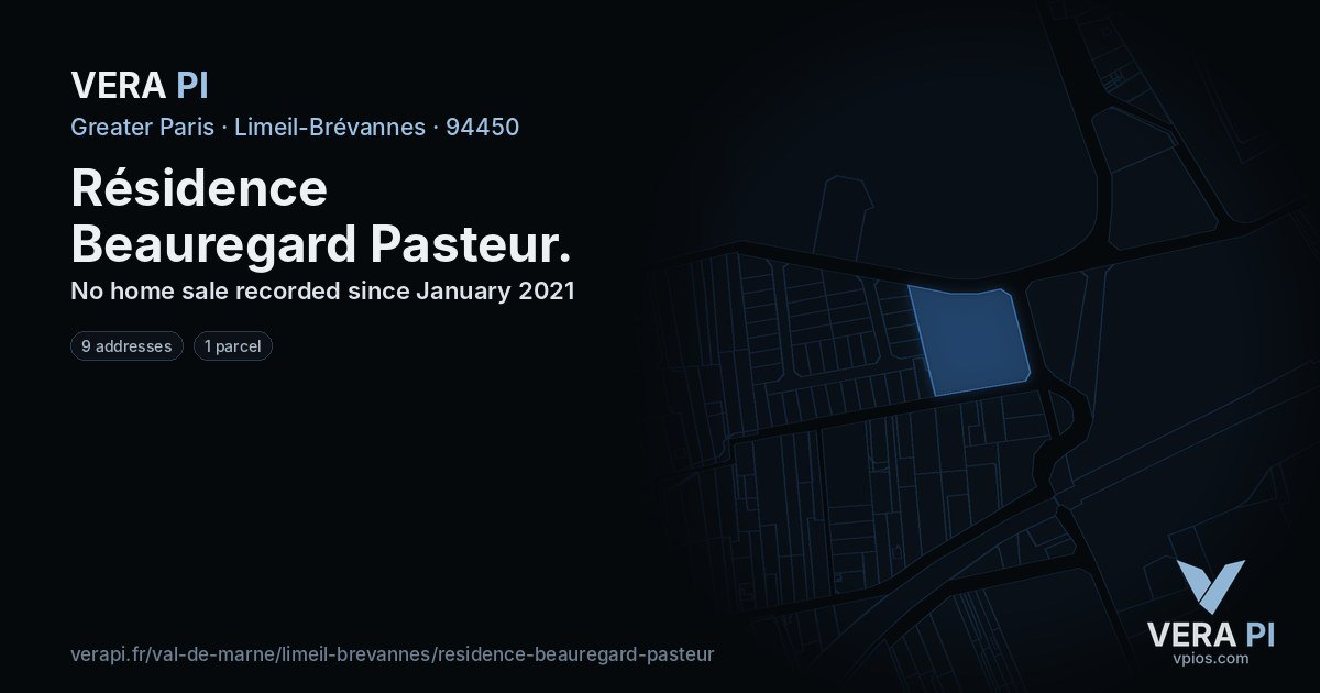 Résidence Beauregard Pasteur, Limeil-Brévannes at night – every parcel coloured by the prices around it, the street's own parcels lit