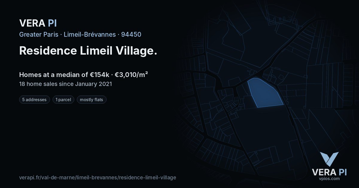 Residence Limeil Village, Limeil-Brévannes at night – every parcel coloured by the prices around it, the street's own parcels lit