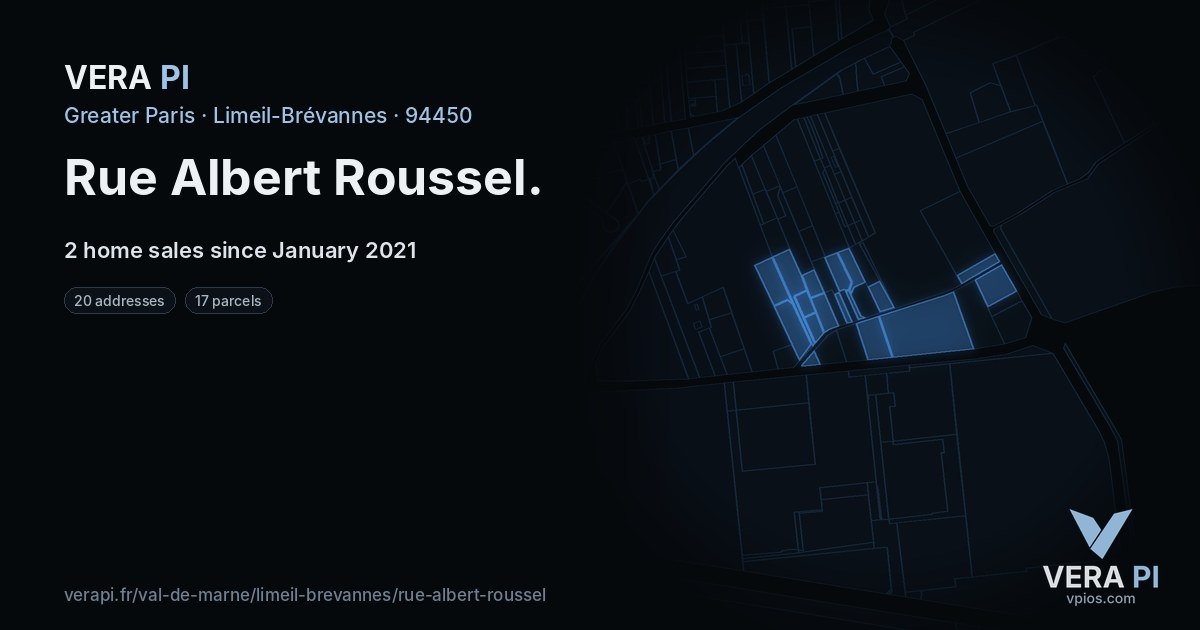 Rue Albert Roussel, Limeil-Brévannes at night – every parcel coloured by the prices around it, the street's own parcels lit
