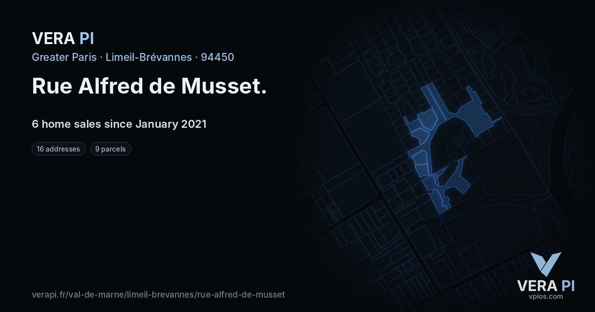 Rue Alfred de Musset, Limeil-Brévannes at night – every parcel coloured by the prices around it, the street's own parcels lit