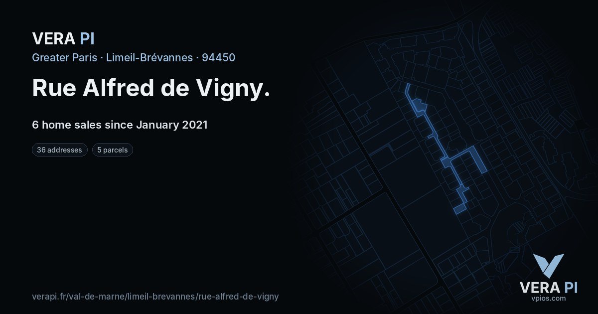 Rue Alfred de Vigny, Limeil-Brévannes at night – every parcel coloured by the prices around it, the street's own parcels lit