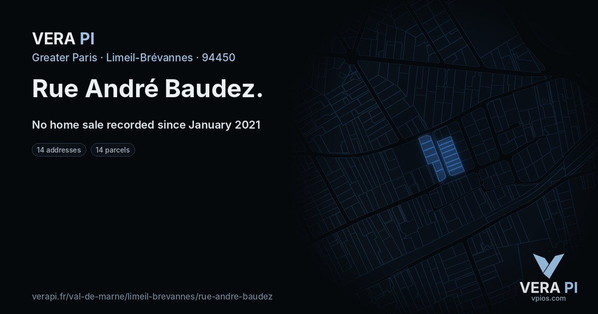 Rue André Baudez, Limeil-Brévannes at night – every parcel coloured by the prices around it, the street's own parcels lit