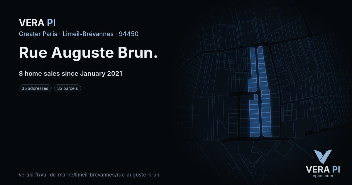Rue Auguste Brun, Limeil-Brévannes at night – every parcel coloured by the prices around it, the street's own parcels lit