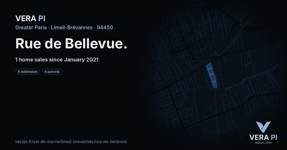 Rue de Bellevue, Limeil-Brévannes at night – every parcel coloured by the prices around it, the street's own parcels lit