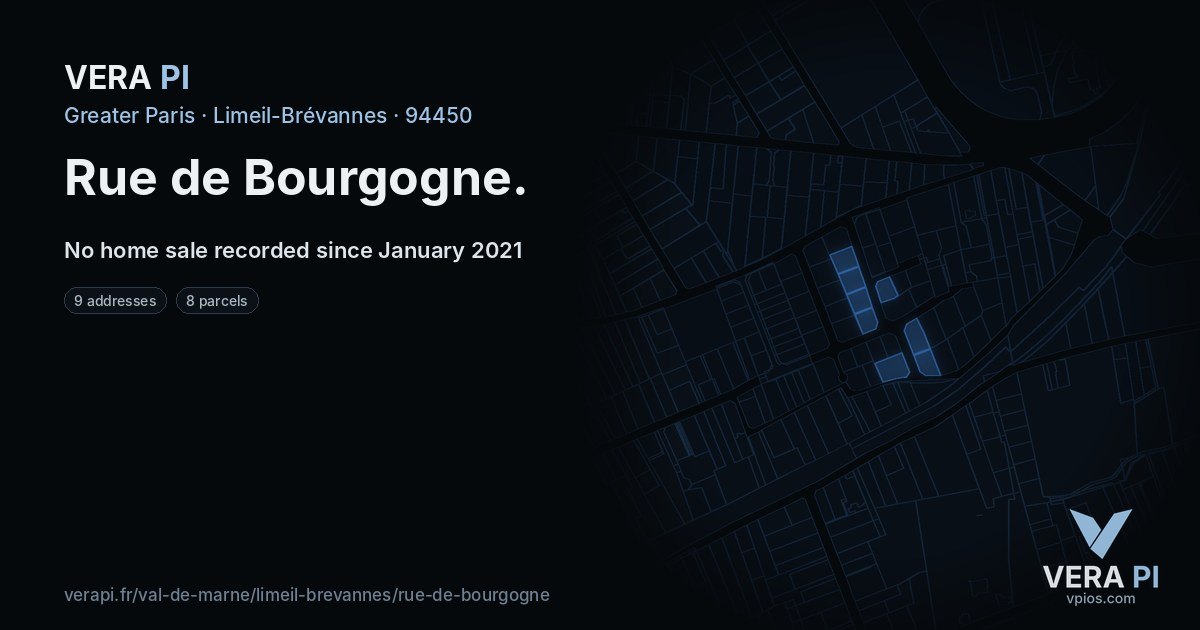 Rue de Bourgogne, Limeil-Brévannes at night – every parcel coloured by the prices around it, the street's own parcels lit