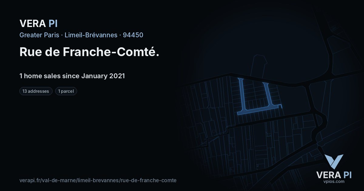 Rue de Franche-Comté, Limeil-Brévannes at night – every parcel coloured by the prices around it, the street's own parcels lit