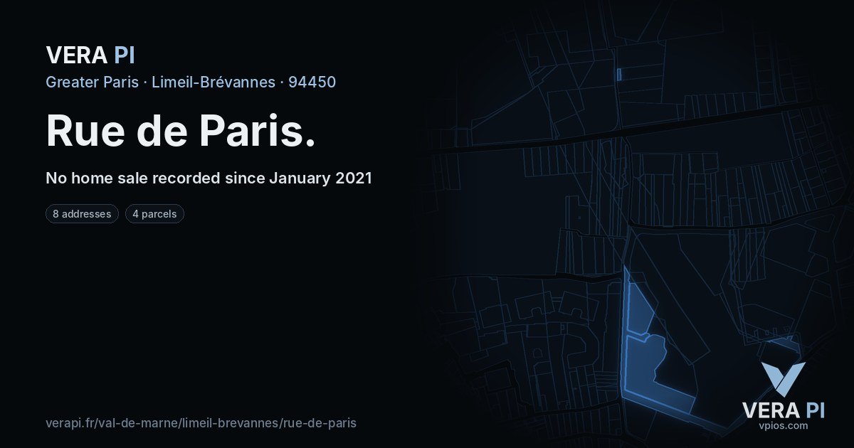 Rue de Paris, Limeil-Brévannes at night – every parcel coloured by the prices around it, the street's own parcels lit