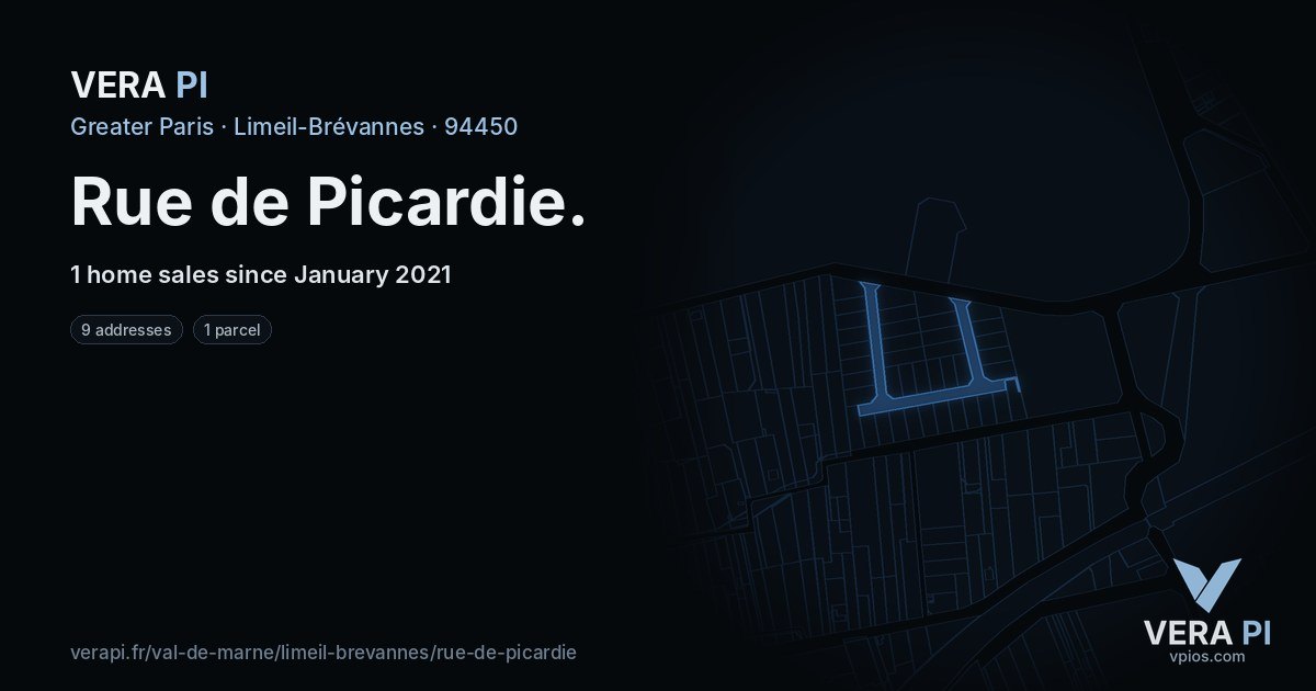 Rue de Picardie, Limeil-Brévannes at night – every parcel coloured by the prices around it, the street's own parcels lit